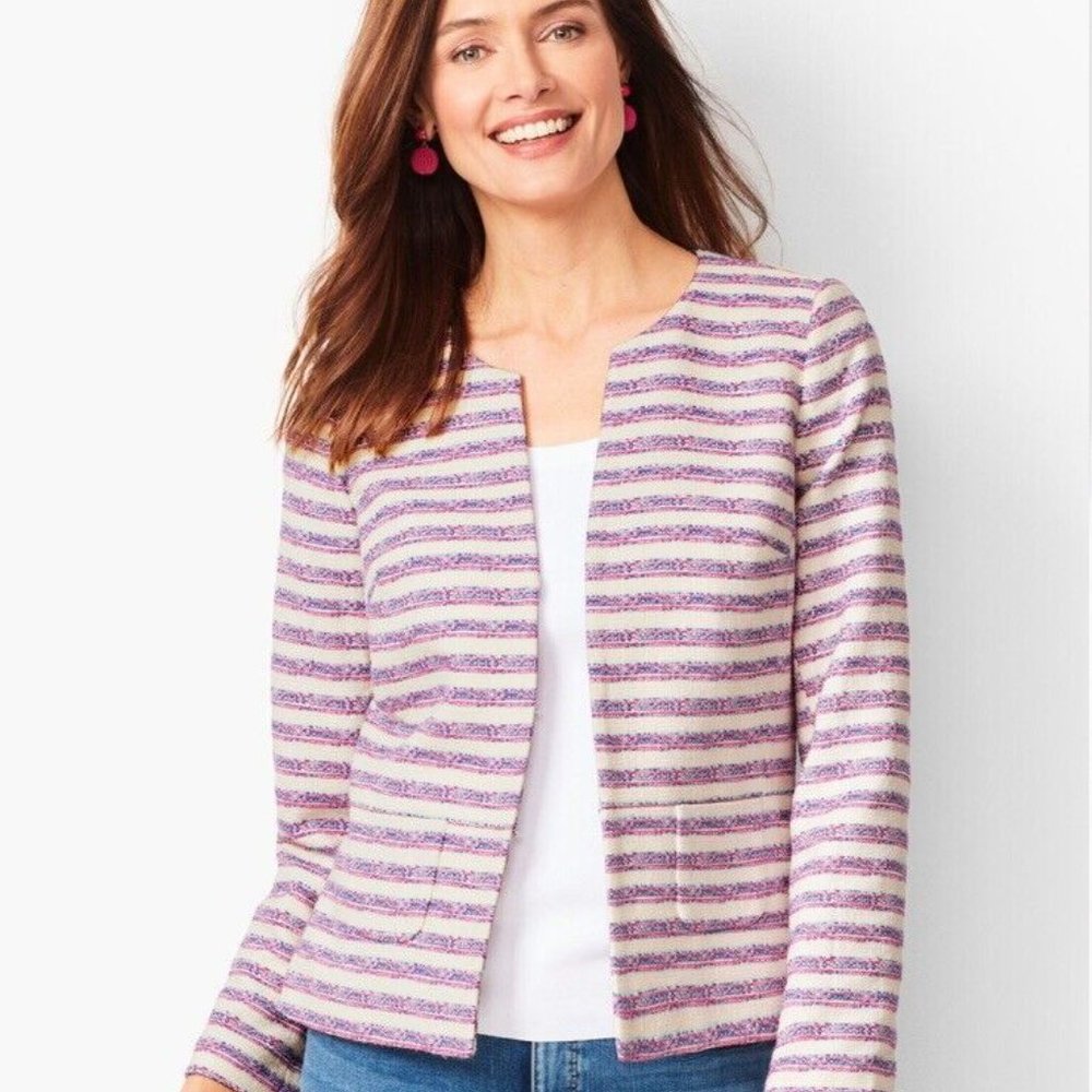 Talbots Petite Career Tweed Blazer Jacket Blue Pink Stripe 4P